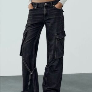 Zara Black Straight Leg Cargo Jeans